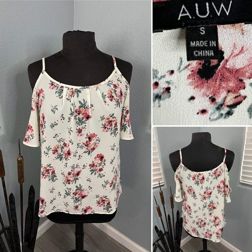 A.U.W. Women's Size Small Off The Shoulder White Floral Blouse